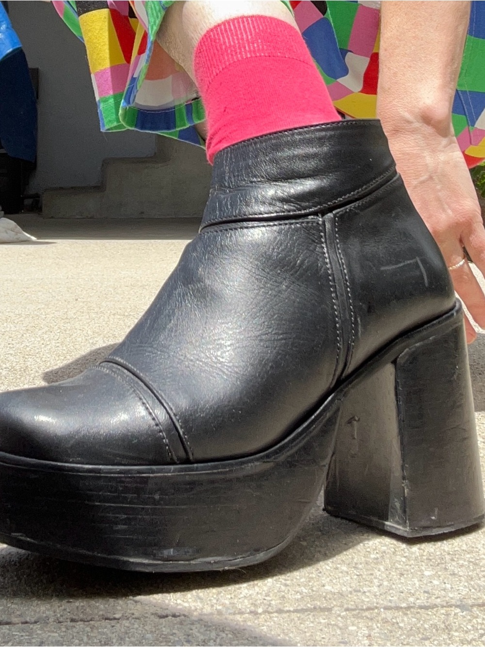 Rotunda Chunky Platform Ankle Boots Black Leather Women's 8 Back Zipper - Picture 3 of 9